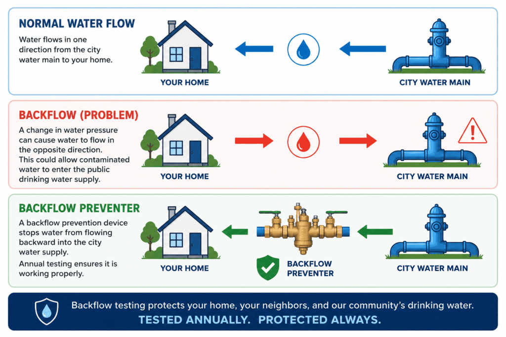 Graphic demonstrating how backflow prevention devices work