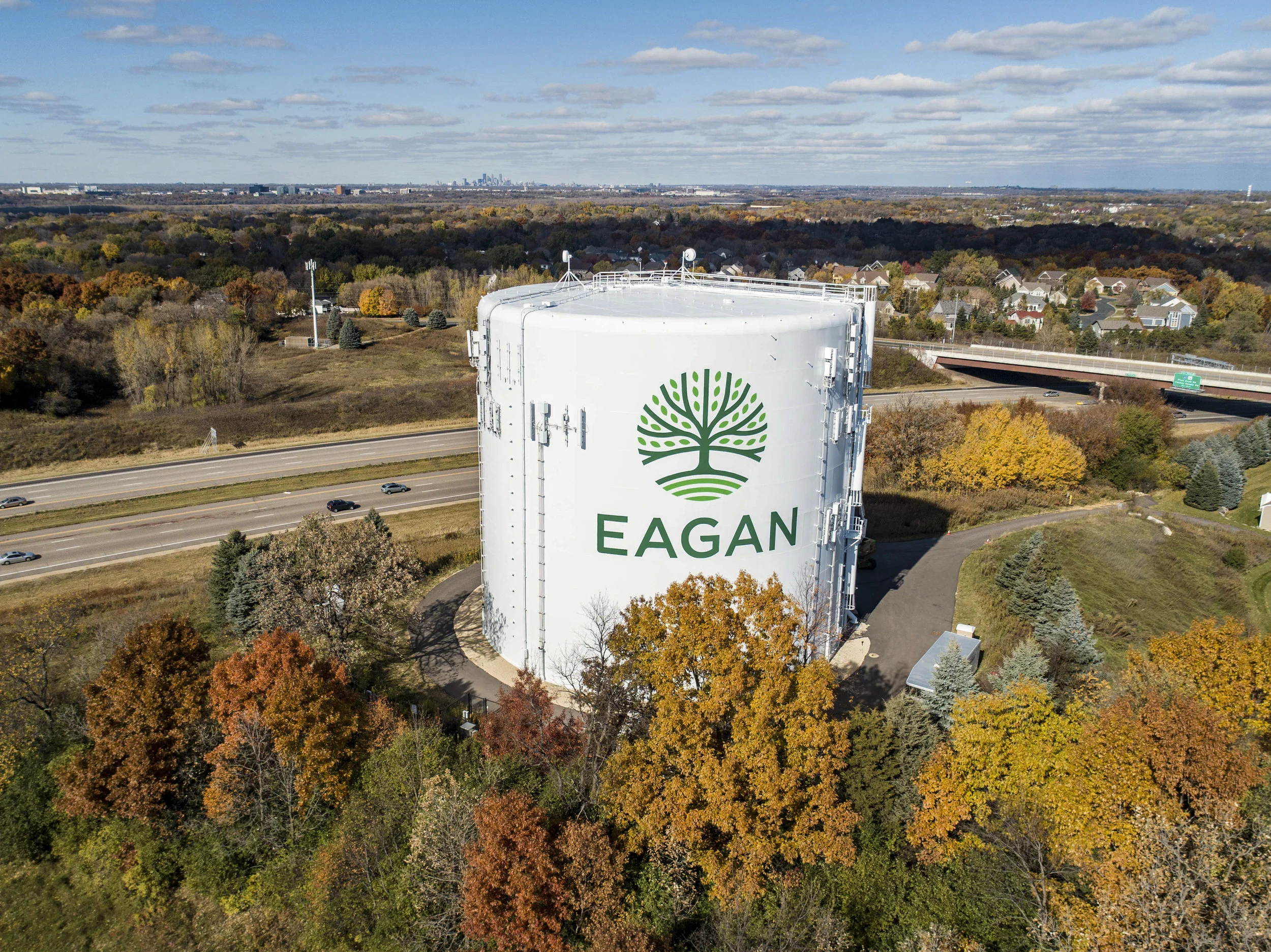 Arial view of Eagan Minnesota water tower