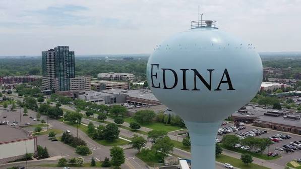Aerial view of Edina Minnesota and its water tower