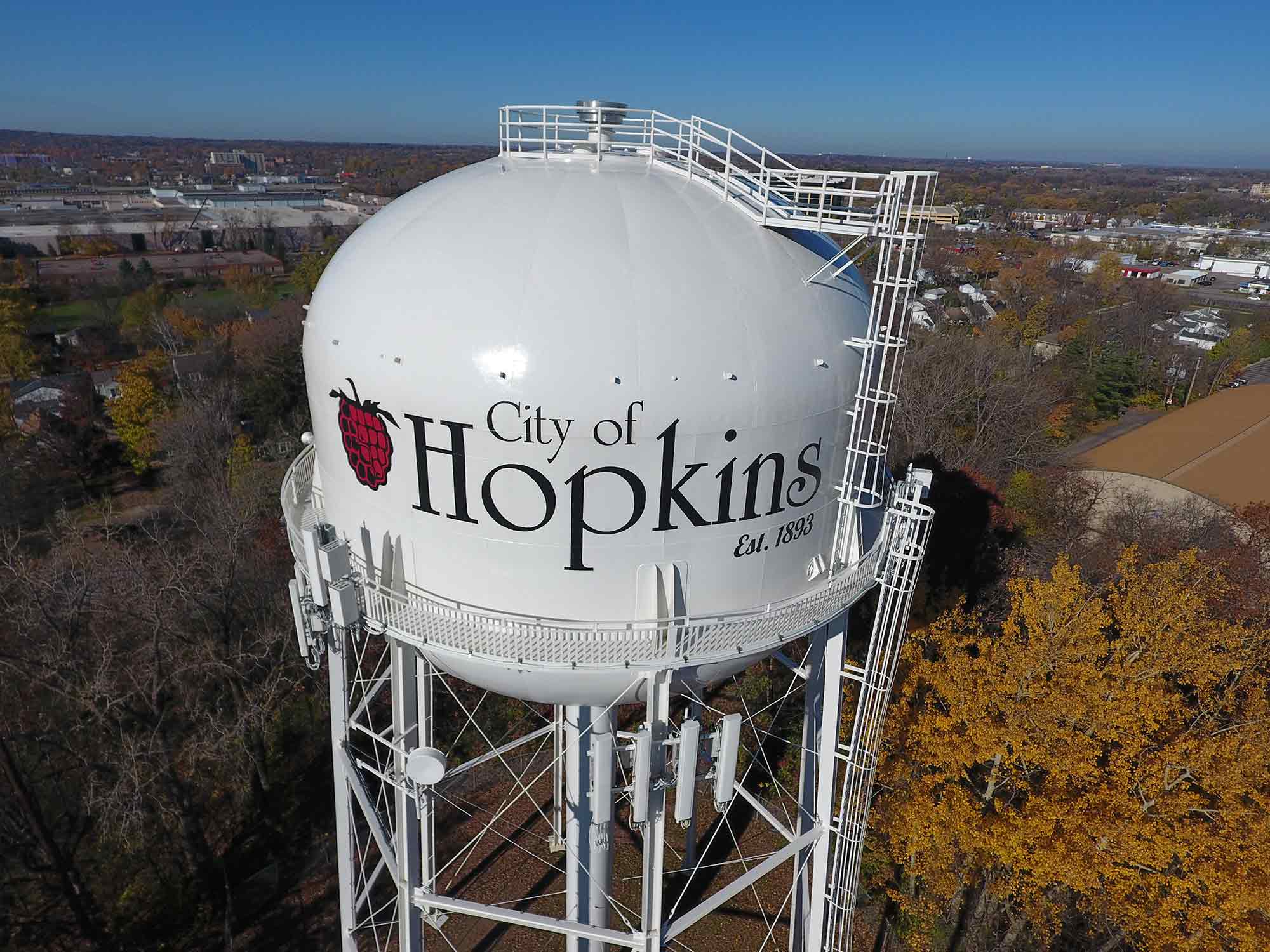 Aerial view of Hopkins Minnesota water tower