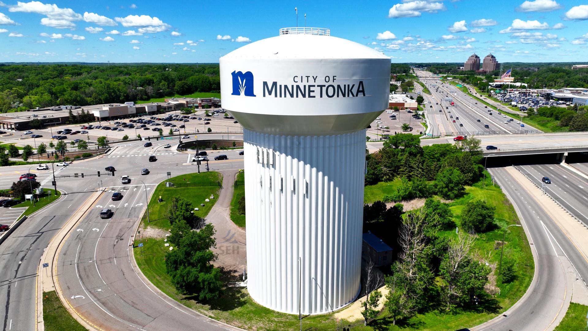 Aerial view of Minnetonka Minnesota water tower