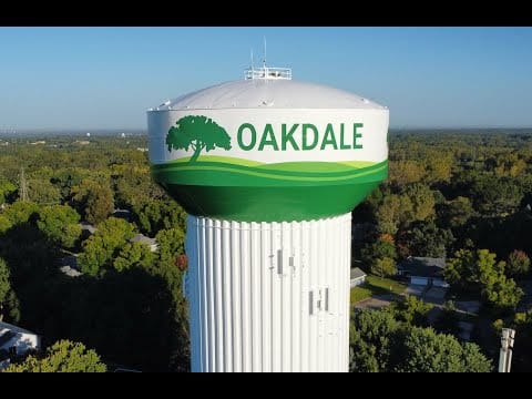 Aerial view of Oakdale Minnesota water tower