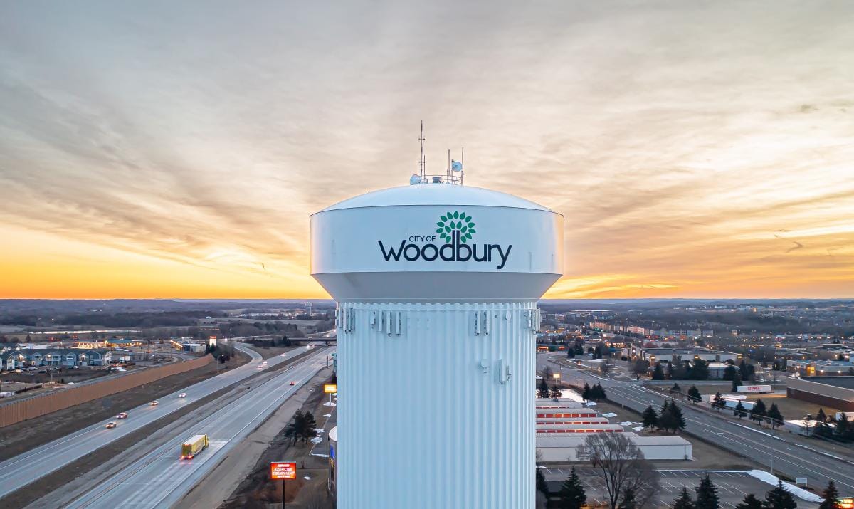 Aerial view of Woodbury Minnesota water tower